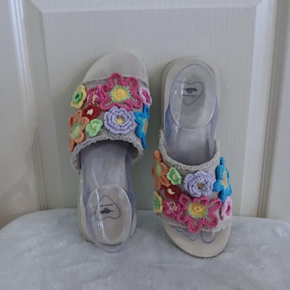 Rocket Dog Vibrant Multicolor Crochet Flower Butterfly Slide Sandals 8 Dopamine - Picture 2 of 8
